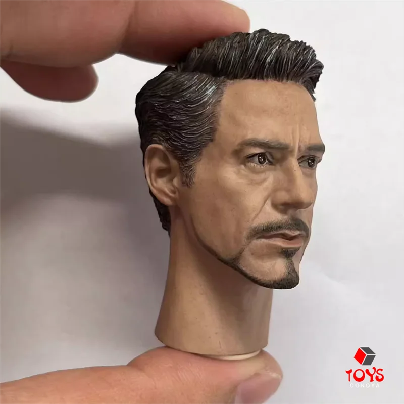 1/6 Scale Tony Robert Downey Jr. Head Sculpt Carving with Neck Fit 12'' Male Soldier Action Figure Body Model