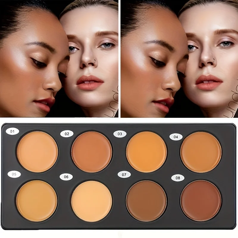 Crema de Maquillaje facial de 8 colores, paleta correctora de contorno, barra de sombra de ojos profesional para cobertura completa, base de larga duración