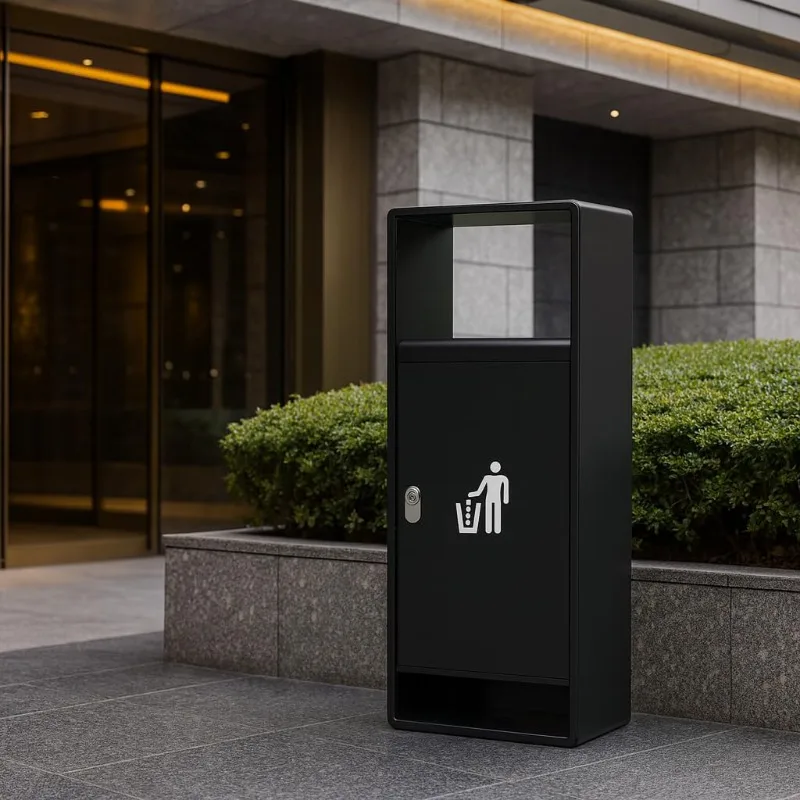 

Trash Can with Lid – 35" Heavy Duty Metal Garbage Bin for Commercial & Public Spaces, Dual-Sided Disposal, Lockable Back