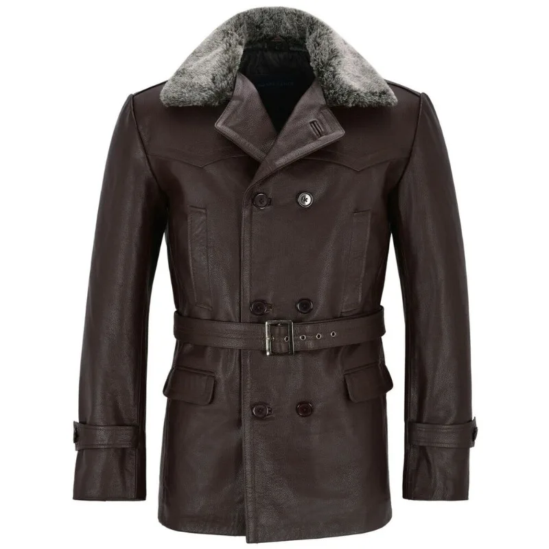 Men's Jacket Brown Fur Classic Leather Jacket Jacket Fashion Trend in Europe and America