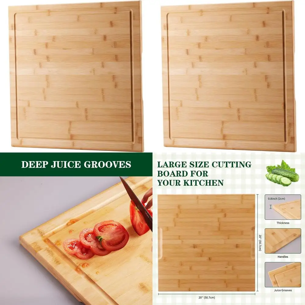

20 x 20 Bamboo Chopping Board with Handle and Juice Groove for Kitchen and BBQ