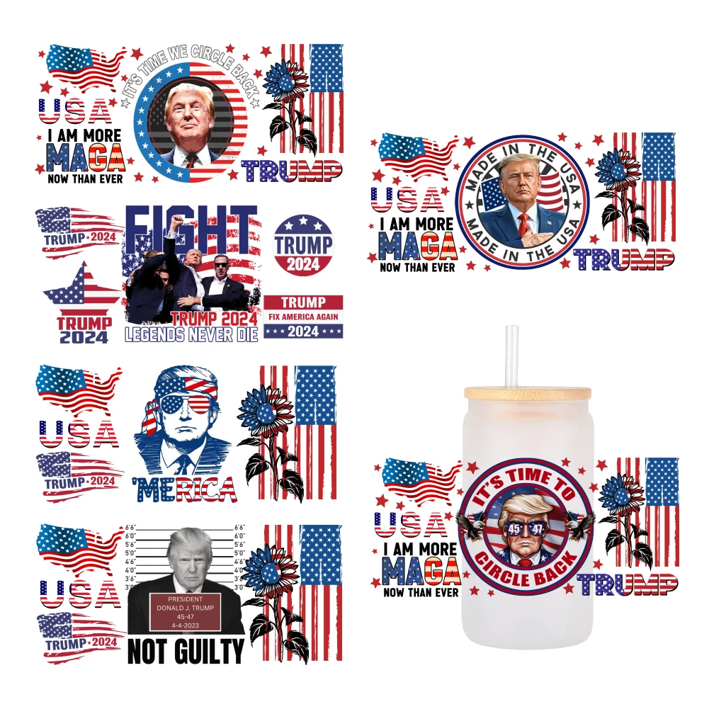 

America Donald Trump For Libbey 16oz Can Glass 3D Waterproof UV DTF Coffee Can Wrap Libbey Glass Wrap