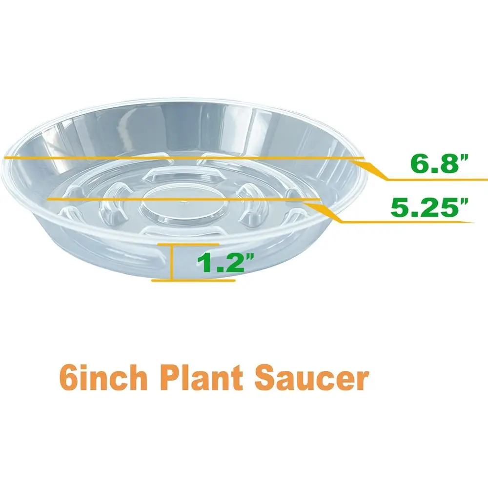 6-Pack Clear Plastic Plant Saucer, Durable 6-Inch Water Catcher for Indoor & Outdoor Use