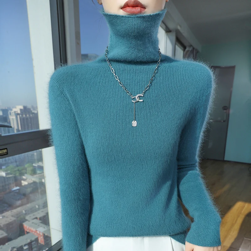 

Autumn And Winter New High-Grade 100% Mink Cashmere Sweater Women's Pile Neck Pin Pullover Turtleneck With A Fashionable Sweater