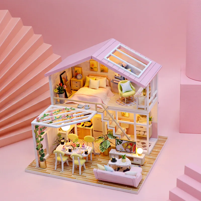 

OUZEY Wooden DIY Miniature House Kit Sweet Bakery Coffee Shop 3D Puzzle Dollhouse Craft Toy Room Decor for Teen Girls
