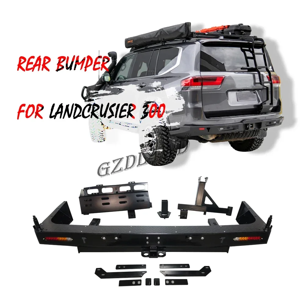 4x4 Steel Rear Tire Carrier Fuel Tank Holder Bumpers For Land Cruiser LC300 2021- Back Bull Bar Rolled Steel Bumper