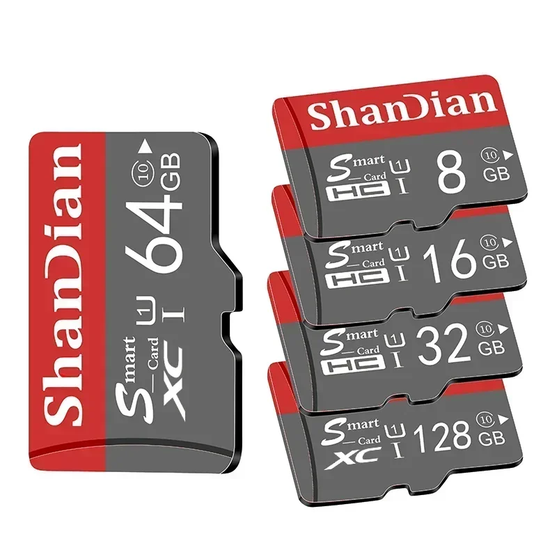 SHANDIAN kartu SD Mini 100% GB Kelas 10, kartu memori Flash TF 32GB 64GB 16GB 8GB kecepatan tinggi untuk ponsel Tablet kartu memori 128