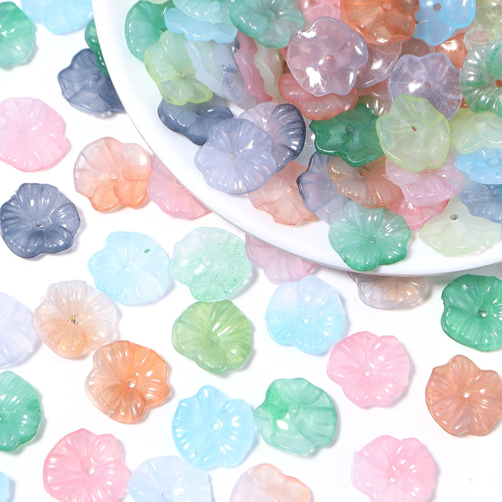 100 Stück 16 mm Lotusblatt-Acrylperlen, bunte lose Abstandsperlen für die Schmuckherstellung, DIY-Ohrringe, Kopfbedeckungen, Dekorationszubehör