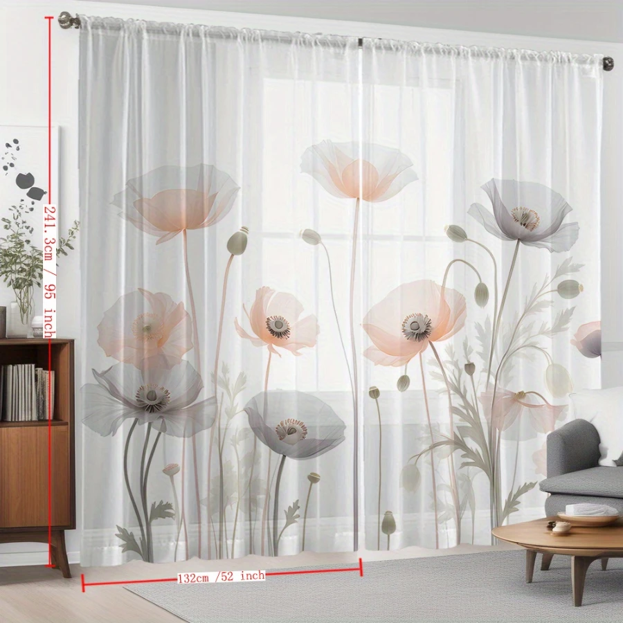 2PCS Digital Print Sheer Curta - Office Lighting Decor 评论和价格