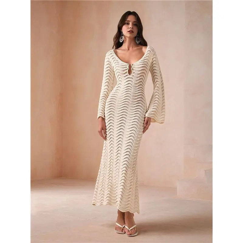 CYL-Women's Swimsuit Crochet Cover-Up Knitted Swimwear Spring And Autumn Tight Beach Dress Holiday Wear