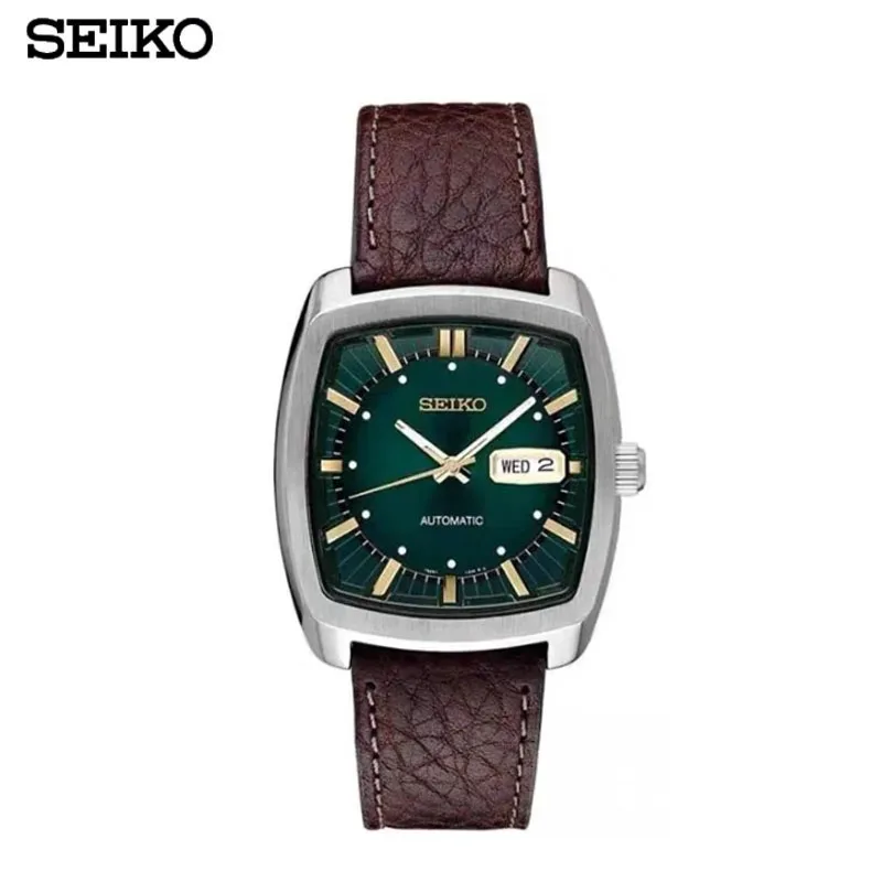 Seiko Automatic Mechanical Watch Men\'s Casual Fashion Watch High-quality Wine Barrel Watch Belt Retro Green Plate Men\'s Watchs