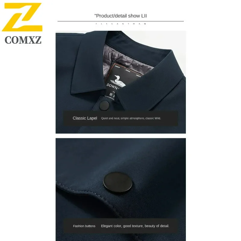 高級ブランドロングダウンコートメンズ冬ホワイトダックフェザー充填パーカーウインドブレーカーターンカラー暖かい軽量エレガントなアウターウェア