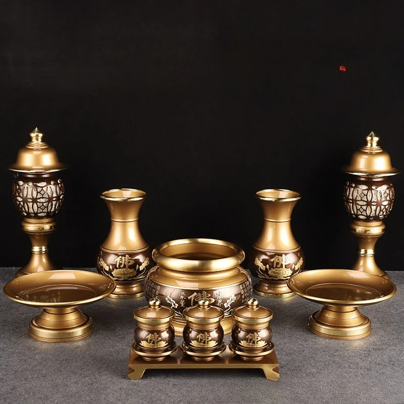 

All-copper Buddhist utensils set Buddha supplies household full set Buddha offering set incense burner water supply cup lamp