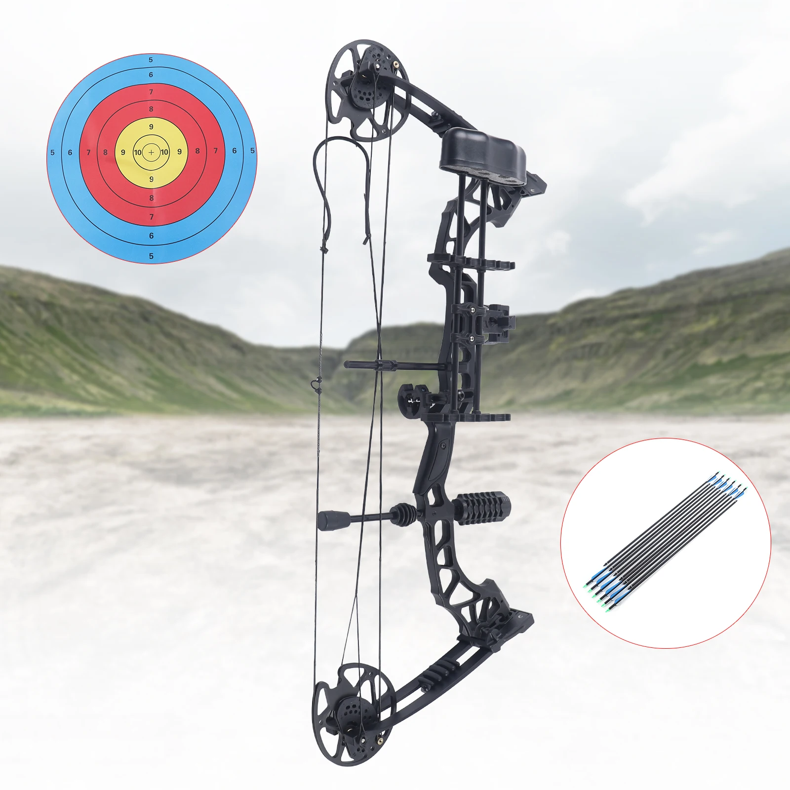 30-60lbs Pro Compound Bow Right Hand Bow Kit Archery Arrow Target Hunting Set