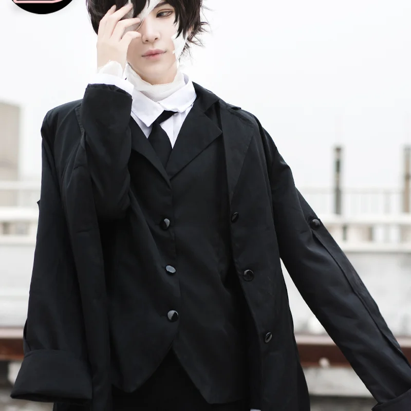 

Anime Bungou Stray Dogs Cosplay Costume Dazai Osamu Cosplay Costume Black era black trench coat male Sets Outfit Halloween Suit