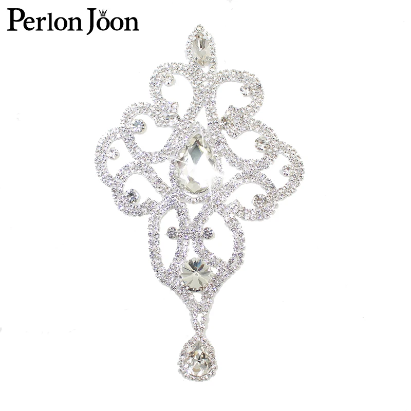3.82*7.64 pollici goccia di vetro AB cristallo strass applique spilla patch per l\'abito da sposa accessori di abbigliamento YHZ002