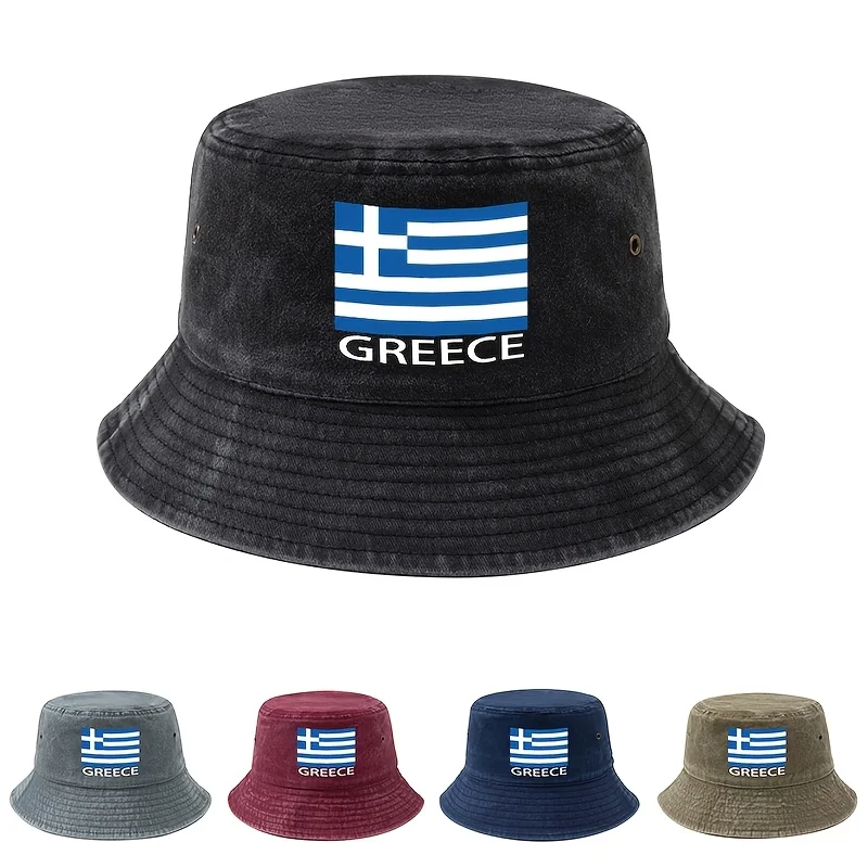 Football Event 2026 Printed Greek Flag Bucket Hat, a Unisex Fashionable and Versatile Printed GREECE Bucket Hat, Lightweight Out