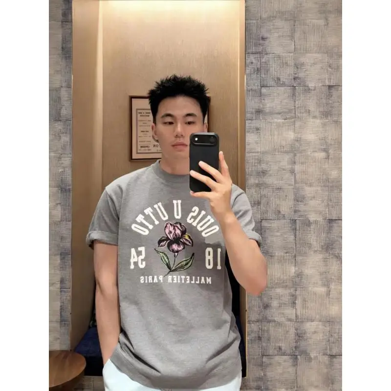 

2026 Summer New Fashion Brand Iris Flower Printed Pure Cotton Half-sleeved Men's And Women's Trendy Casual Short-sleeved T-shirt