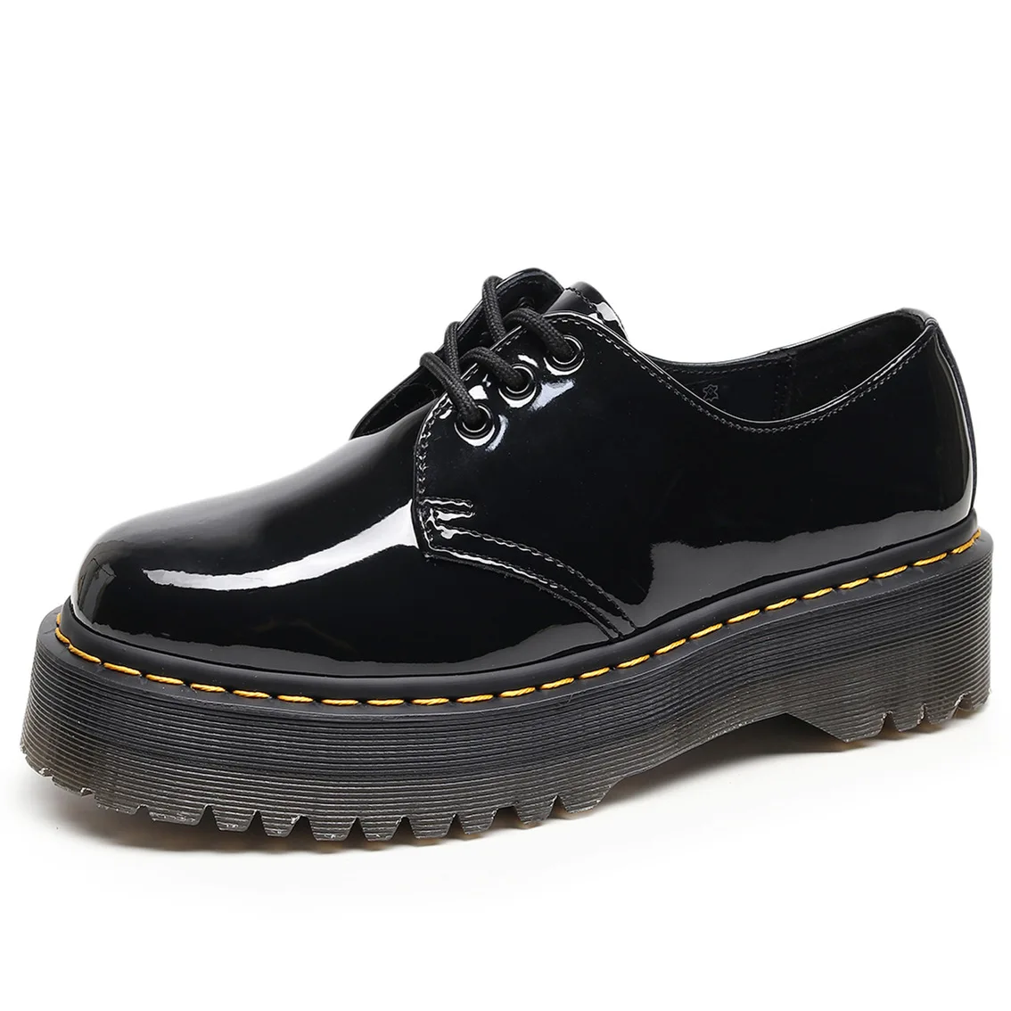 Size34-45 Women Patent Work Shoes Black White Platform Three Holes Lace Up Dress Shoes