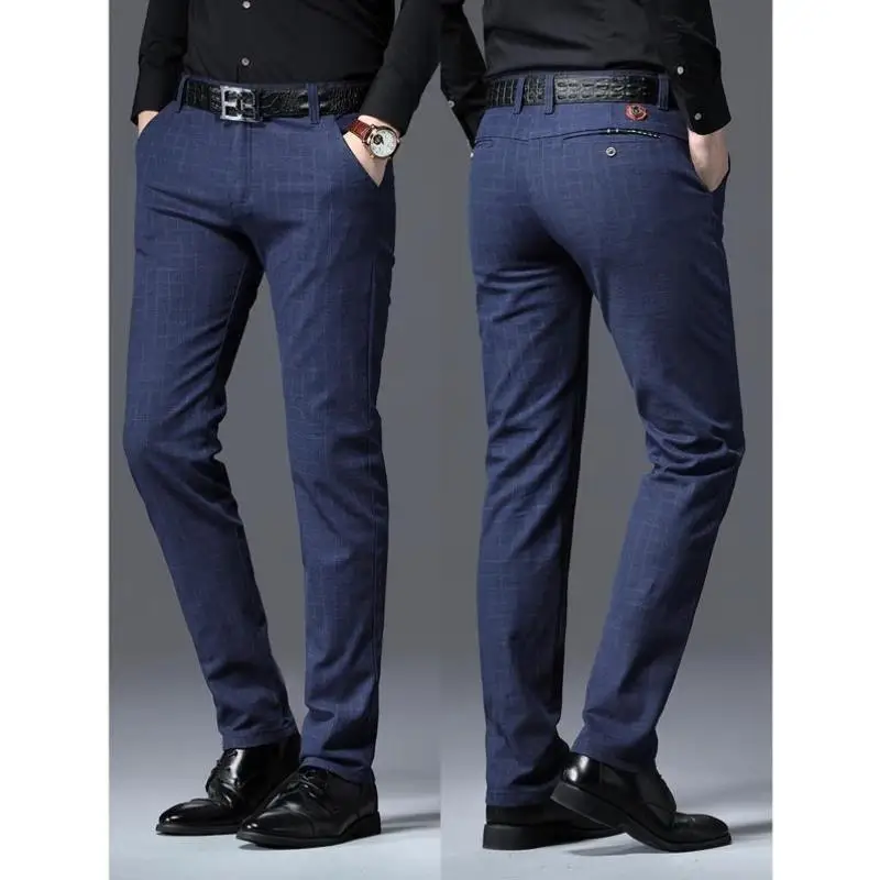 

Брюки Slim Fit в клетку с высокой талией из хлопковой смеси с эластаном, повседневные брюки прямого кроя для мужчин и женщин