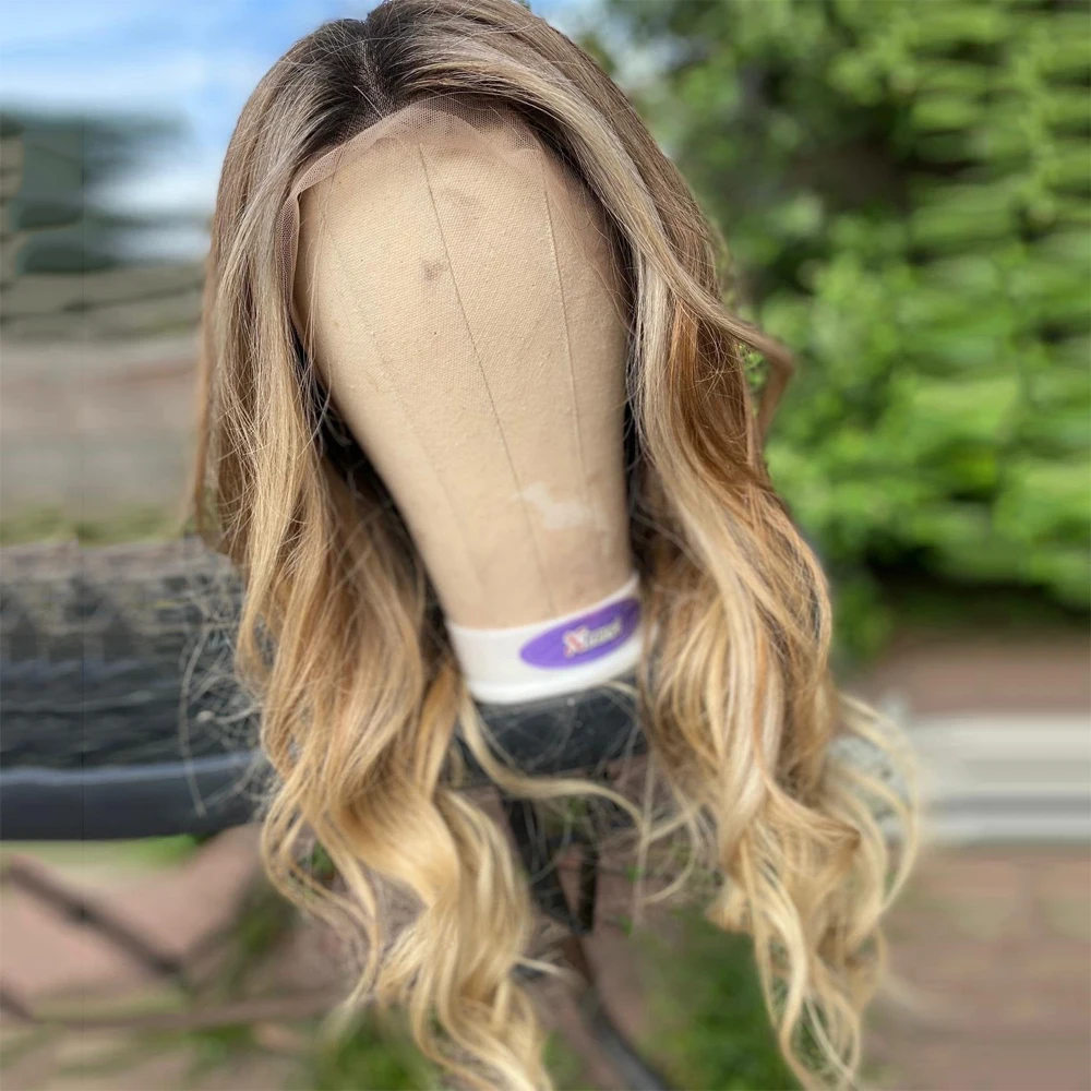 Golden Blonde with Honey Highlights Wig High Quality FIBRE Synthetic Futura Cosplay Wigs Loose Body Wave Lace Front Wig Wear&Go