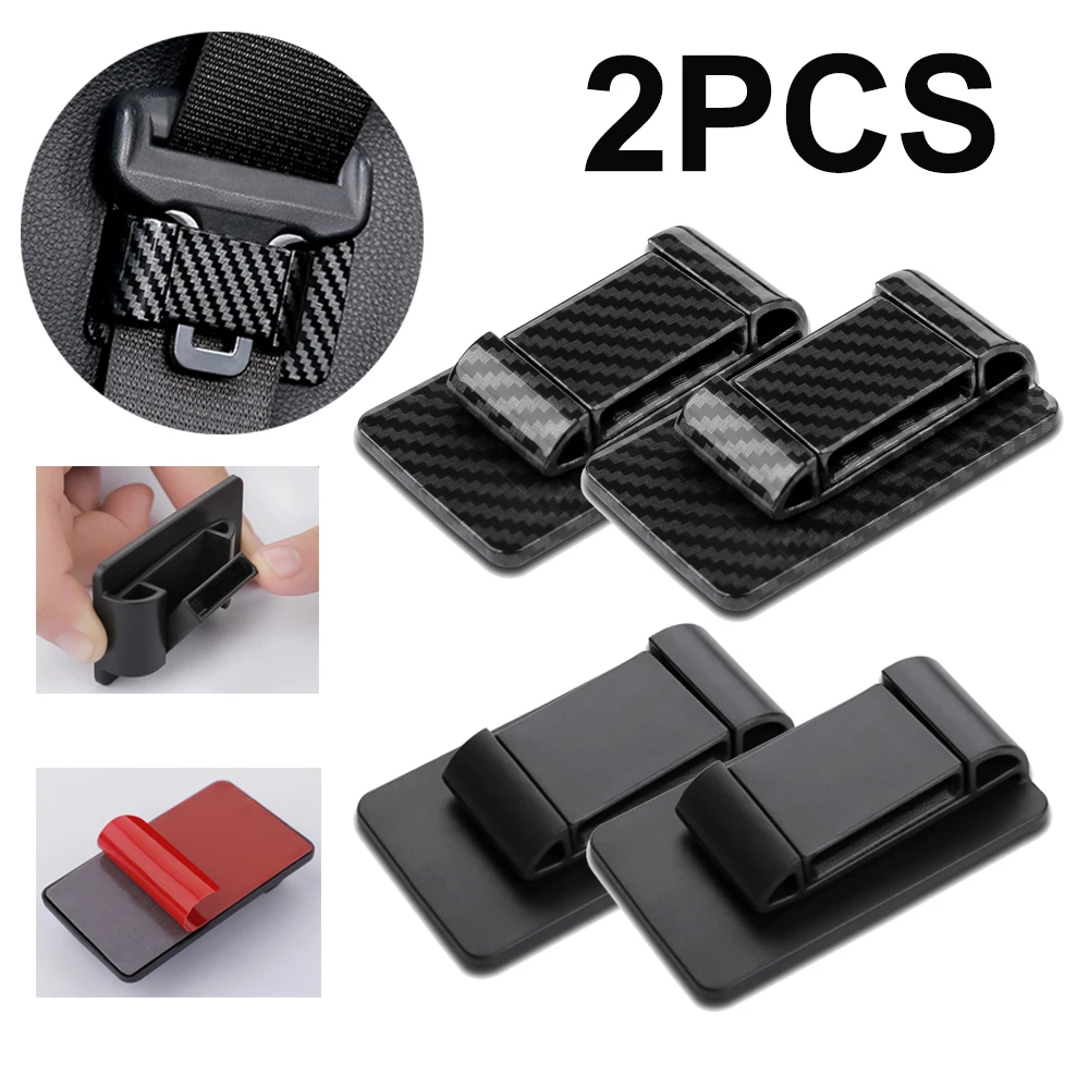 2pcs Car Interior Seat Belt Holder Carbon Fiber Glossy Matte Black Seat Belt Storage Keep Quiet Seat Belt Anchor