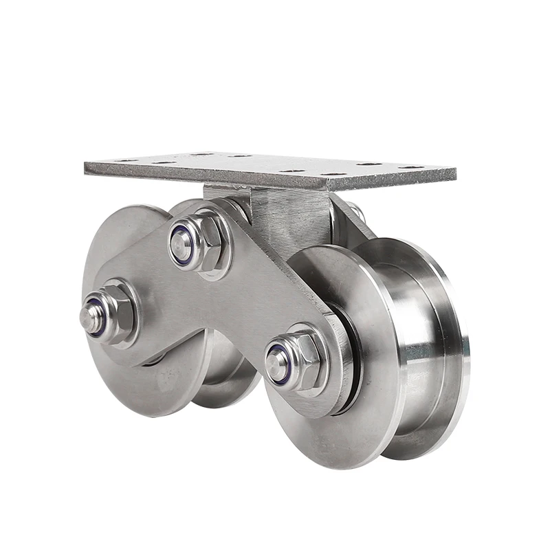 1pcs 304 Stainless steel bracket U/V/H groove type bottom double wheel pulley roller high load bearing track moving wheel