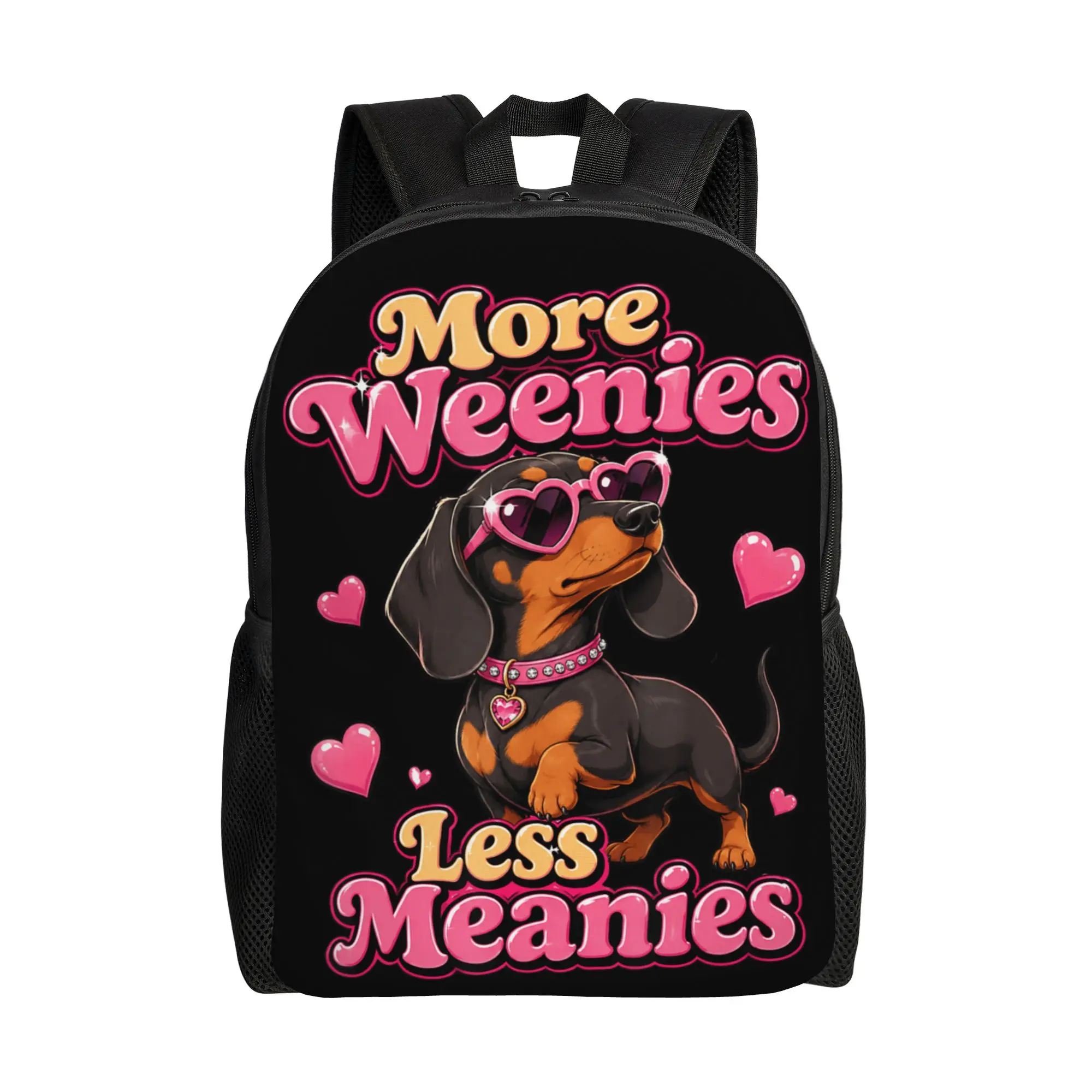Cute Dachshund More Weenies Less Meanies Dachshund Dog Lover Backpack  College Backpacks Women Colorful Pattern School Bags