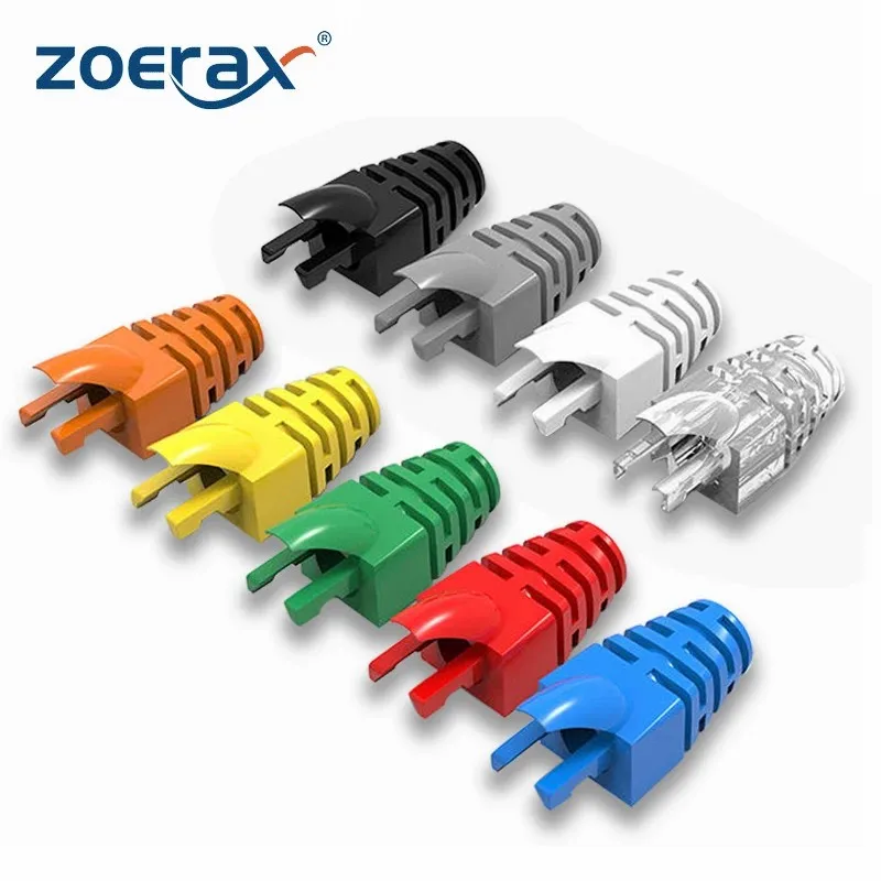 ZoeRax 100 szt. Cat5E CAT6 RJ45 kabel sieciowy Ethernet reliefowe buty wtyczka kabla