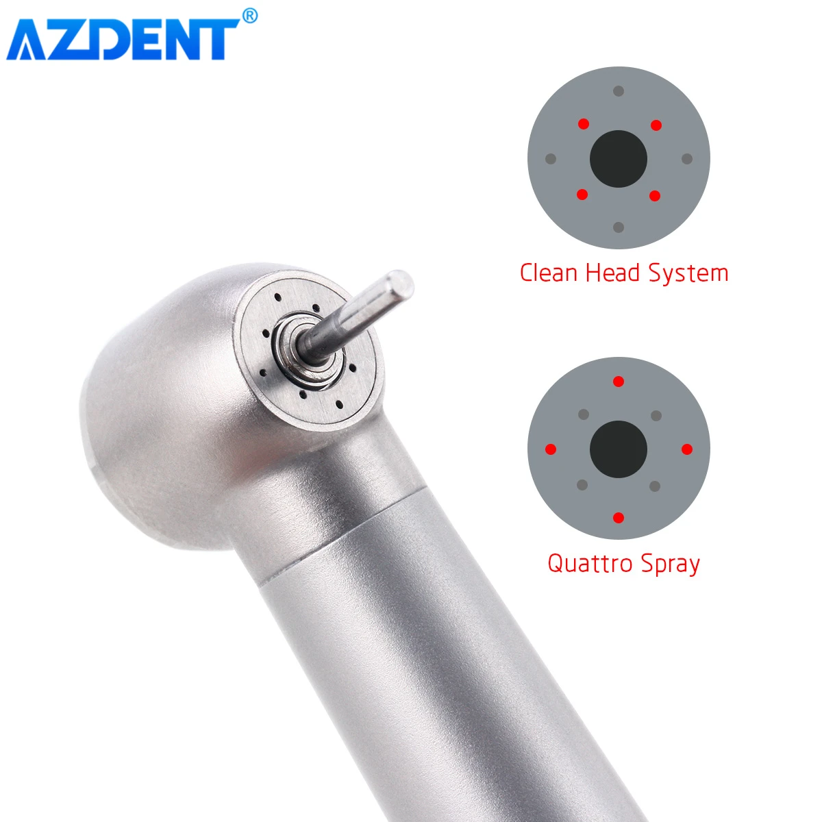 AZDENT Dental High Speed Handpiece Ceramic Ball Bearing Way Spray Clean Head System Standard Head Push Button 4 Holes