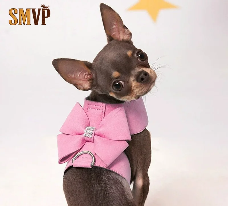 

Sparkling Rhinestone Bowknot Pet Harness Leash Combo Gentle Vest Style Walking Accessory Kit for Chihuahua Small Pets Pet Collar