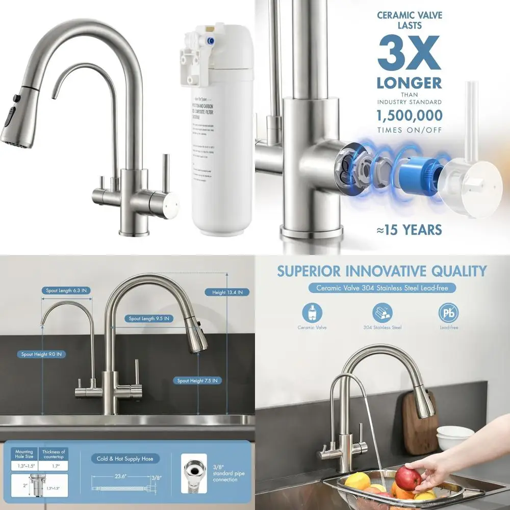 

3-in-1 Kitchen Tap with Under-Sink Filter, Removes Lead, Chlorine, and Unpleasant Taste & Smell, Dual Faucet for Drinking Water