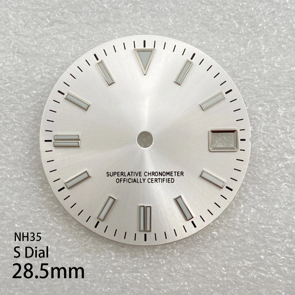 28.5mm S Logo Sunray Dial Fit NH35/NH36 Japanese Movement Green Luminous High-Quality Watch Modification Accessories
