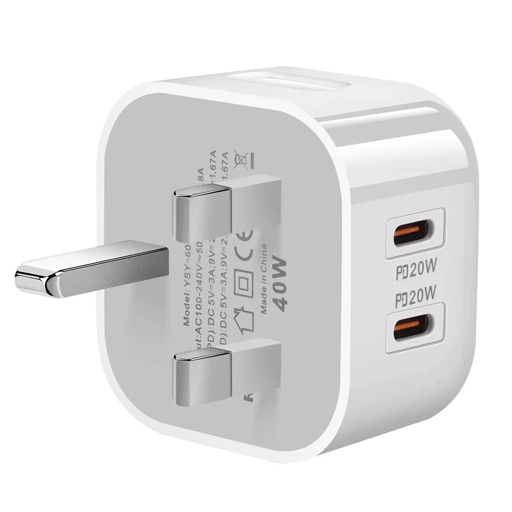 40W Dual USB C  Type c PD Wall Charger Fast Quick Charging Power Adapters For Ipad 2 3 4 IPhone 11 12 13 14 15 Xiaomi Huawei