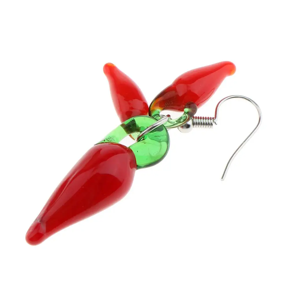 Statement Chili Pepper Drop Earrings Red Glass Long Dangle Bold Party Earrings Unique Summer Jewelry for Women