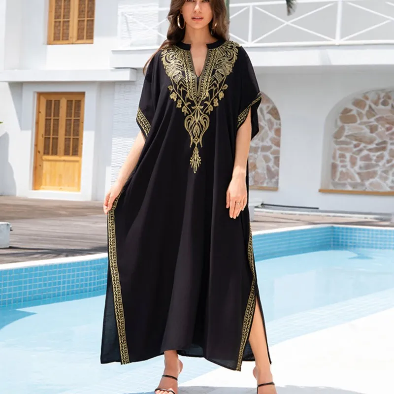 Abito Boho Moda donna Cotone ricamato Spiaggia Protezione solare Abiti per donna Abito ampio Bikini Costume da bagno Camicetta esterna