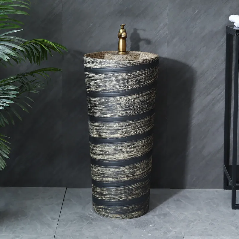 Ceramic column basin, integrated floor-to-ceiling wash basin, balcony bathroom column basin
