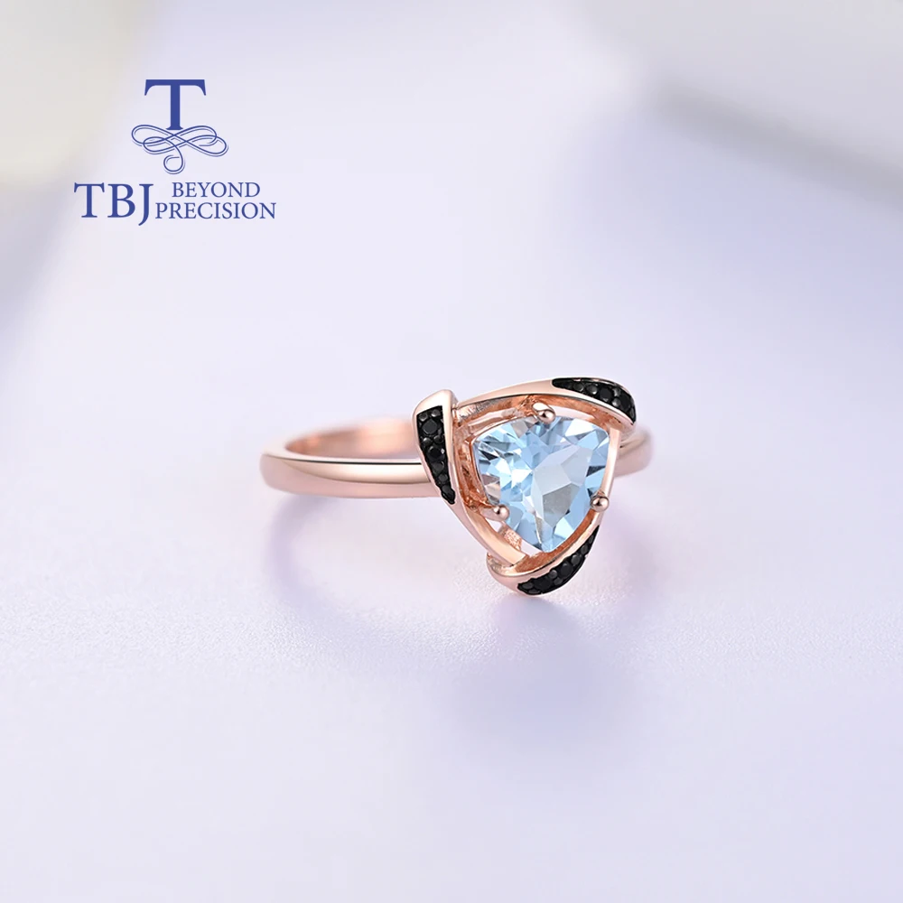 Fashion design Triangle natural sky blue Topaz ring Earring jewelry set 925 sterling silver birthday gift for ladies and girls