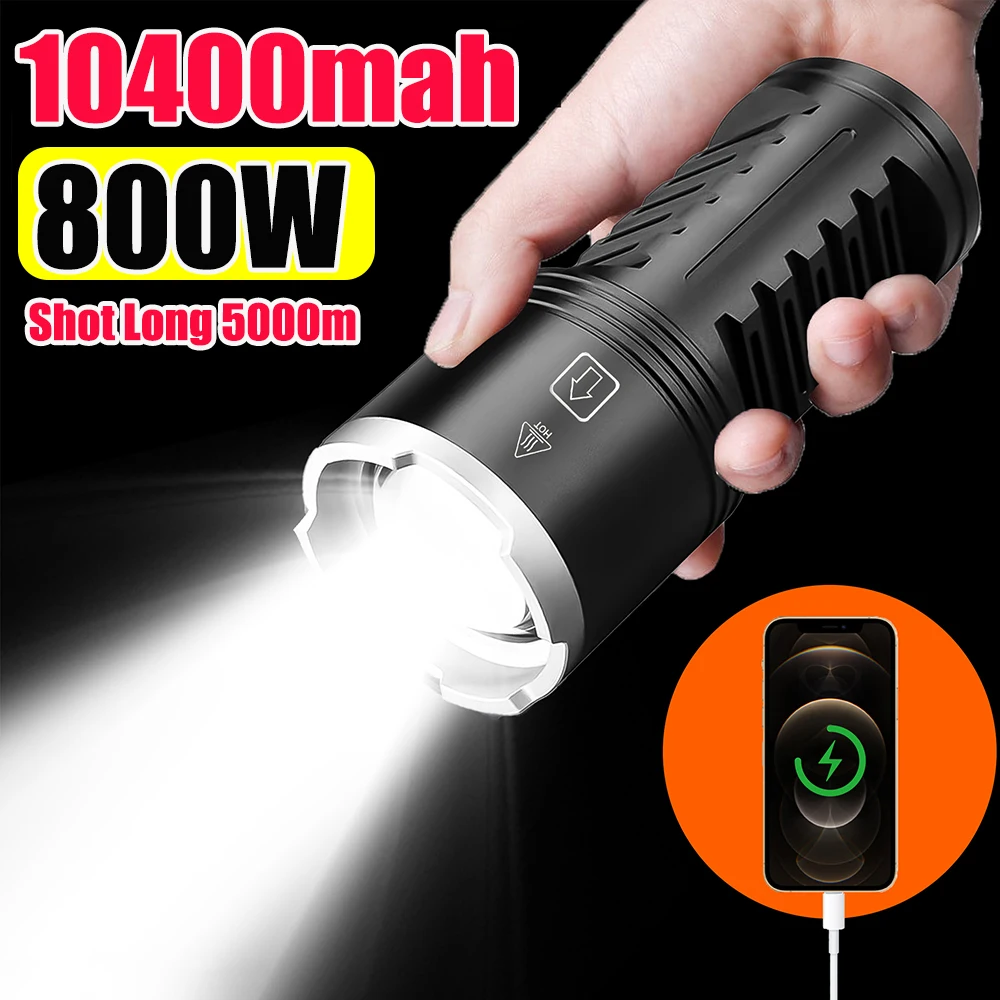 10400mah Brightest High Power Led Flashlight Tactical Flashlight With Built-in Battery Light Emergency Spotlights Shot Long 10km