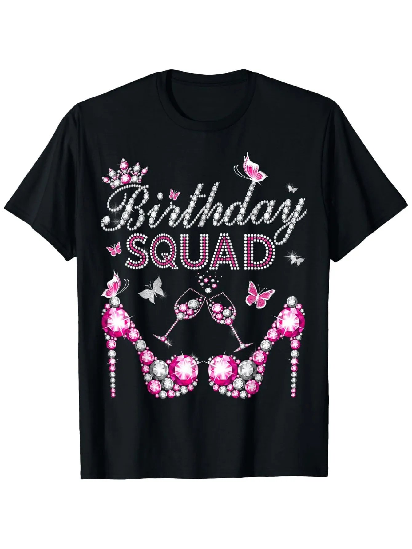 

Футболка с графическим рисунком Crown High Heels Birthday Squad, 100% чистый хлопок, дышащая, повседневная, на высоком каблуке со стразами и дизайном бабочки, праздничный наряд, который можно стирать в машине