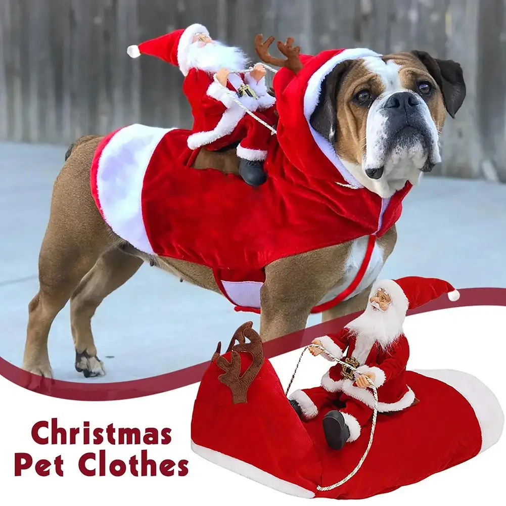 Christmas Dog Costume Cute Christmas Outfit Santa Rides A Sleigh Pet Dog Clothes Puppy Xmas Costumes for Small Medium Dogs P2O0