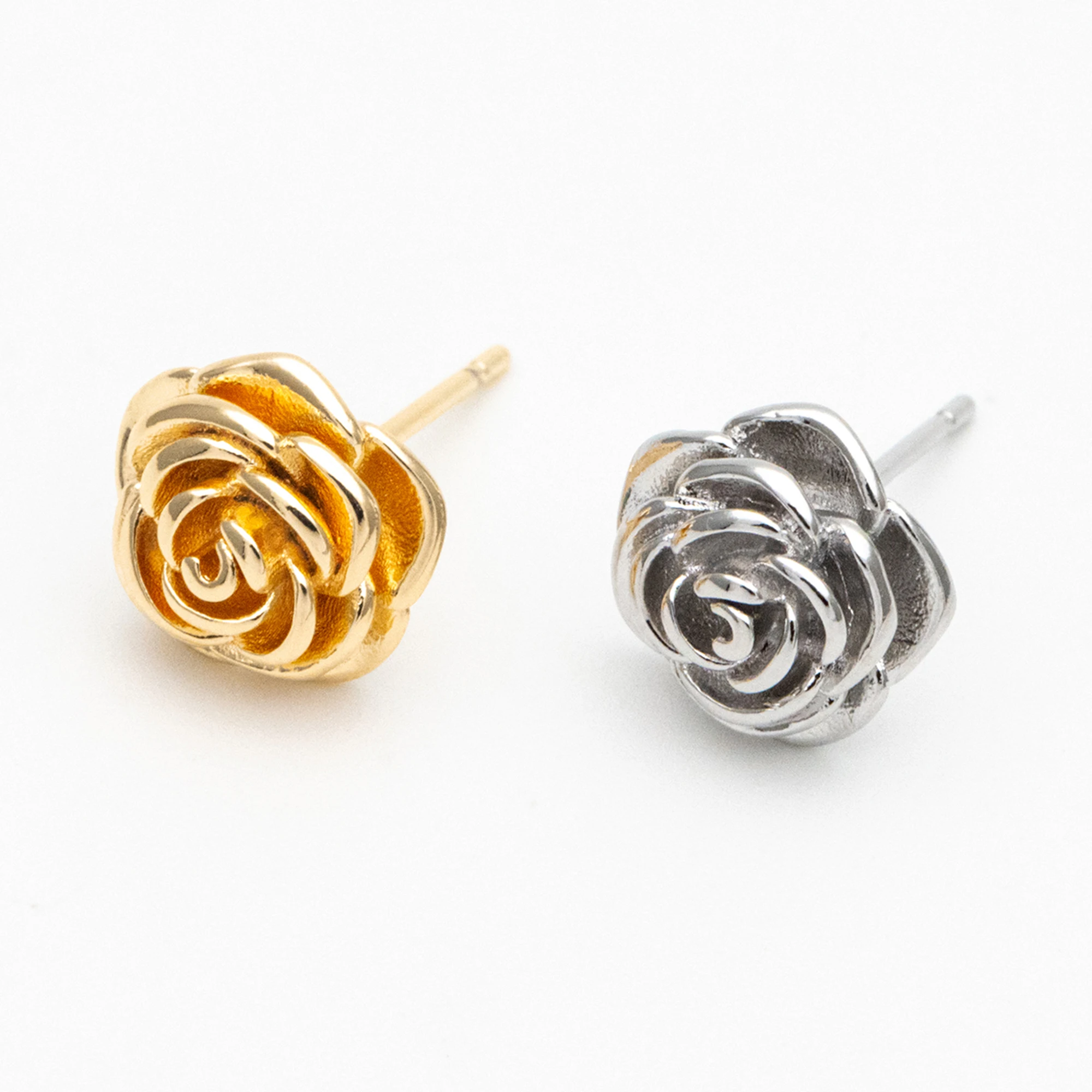 

4pcs Gold/ Silver Tone Camellia Earrings, 10mm, Gold/ Rhodium Plated Brass, Flower Stud Earrings (GB-4626)