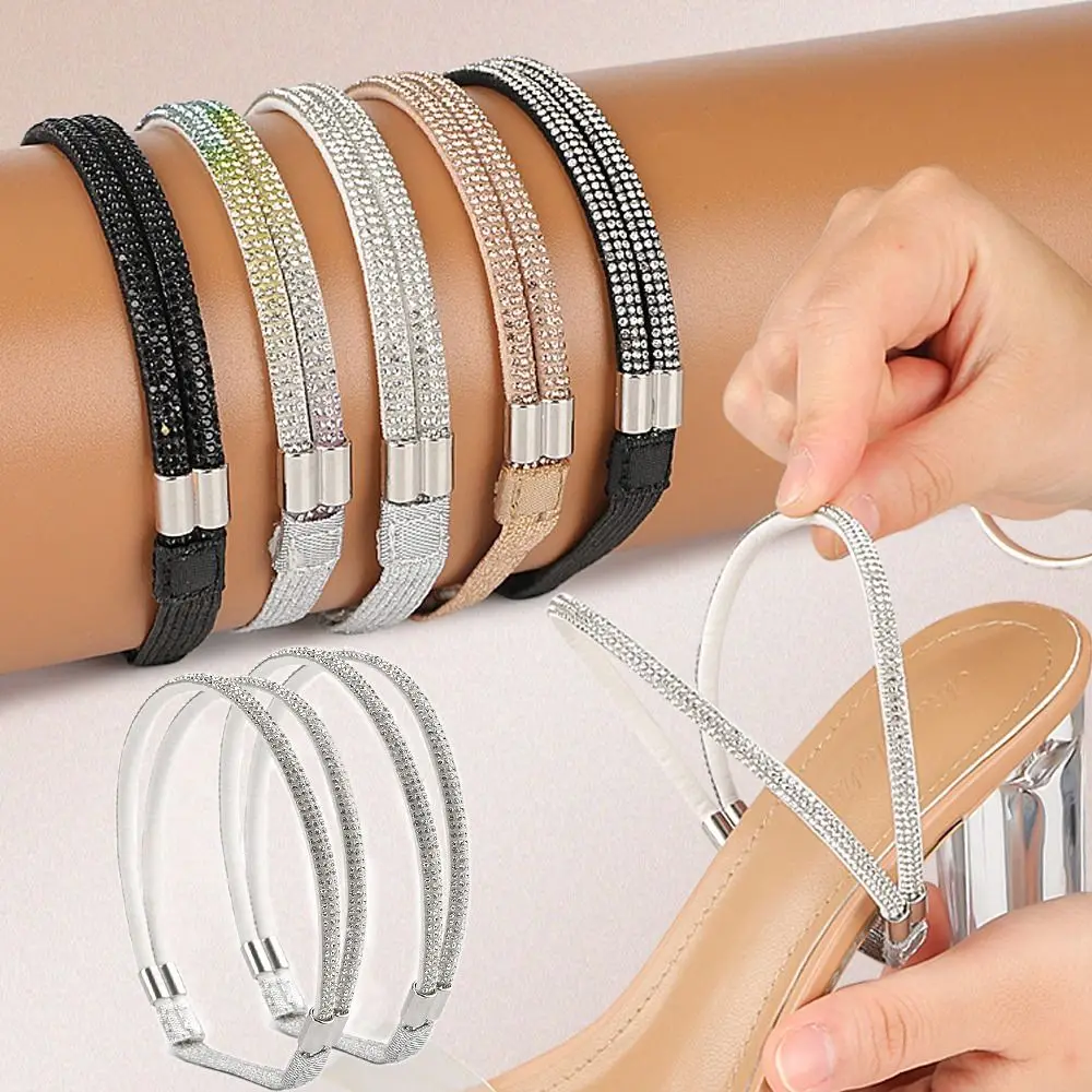1 pair Rhinestone High Heels Shoes Band Elastic Fixed Ankle Holding Anti-drop Heel Straps Belt Anti-loose Bundle Shoelace