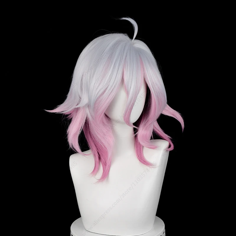 LOL Briar Cosplay Wig 42cm Long Silver White Mixed Dark Pink Wigs Heat Resistant Synthetic Hair