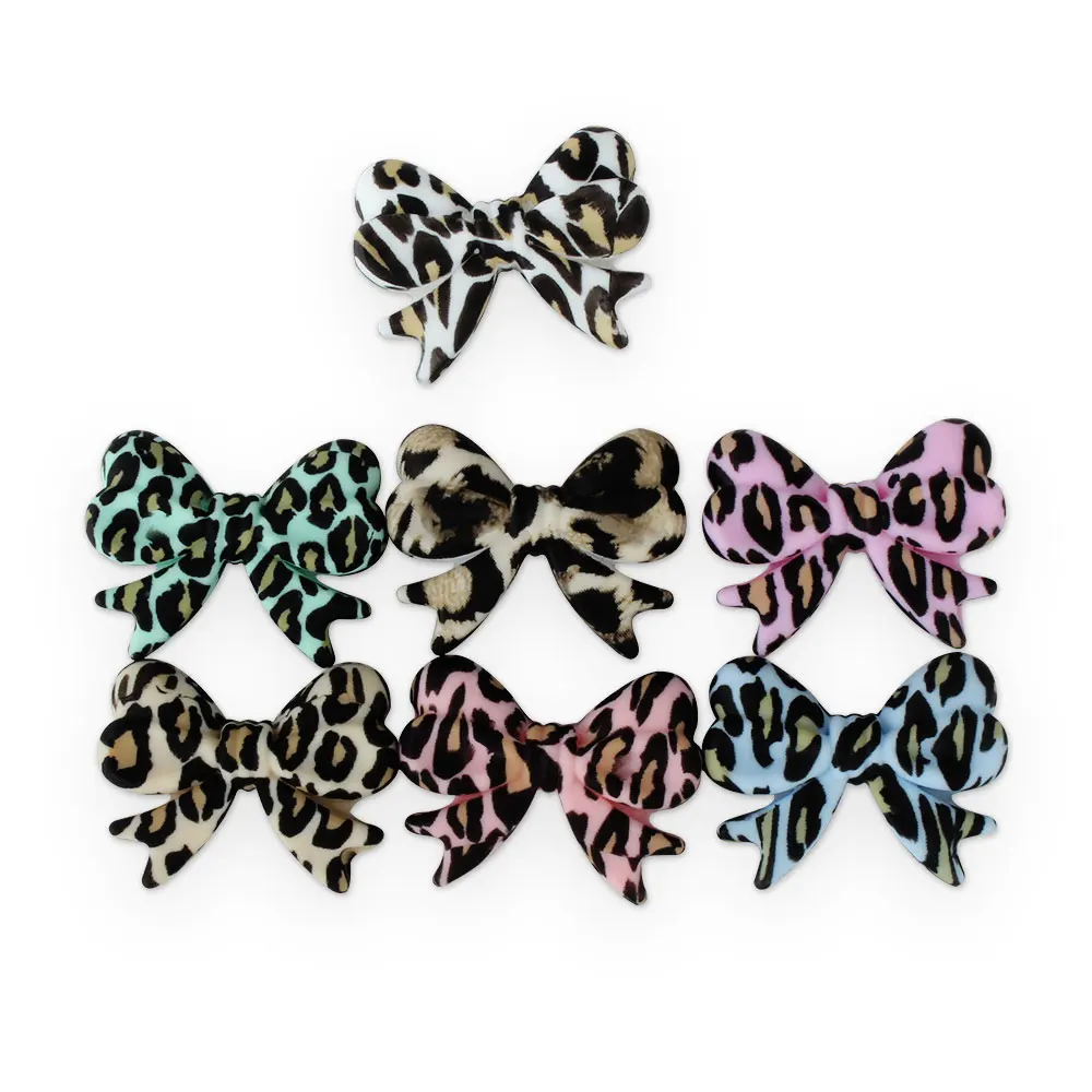 10pcs Silicone BowKnot Beads BPA Free Leopard Print Loose Baby Teething Teether Beads Dummy Nipple Holder Chain Accessorise