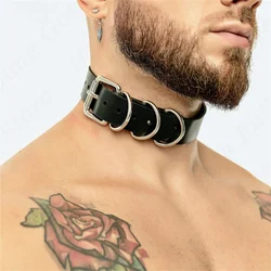 Black Slave Collar with A Big Ring Bondage Restraints Man Pu Leather Collar O ring Choker Necklace Bdsm Harness Necklace