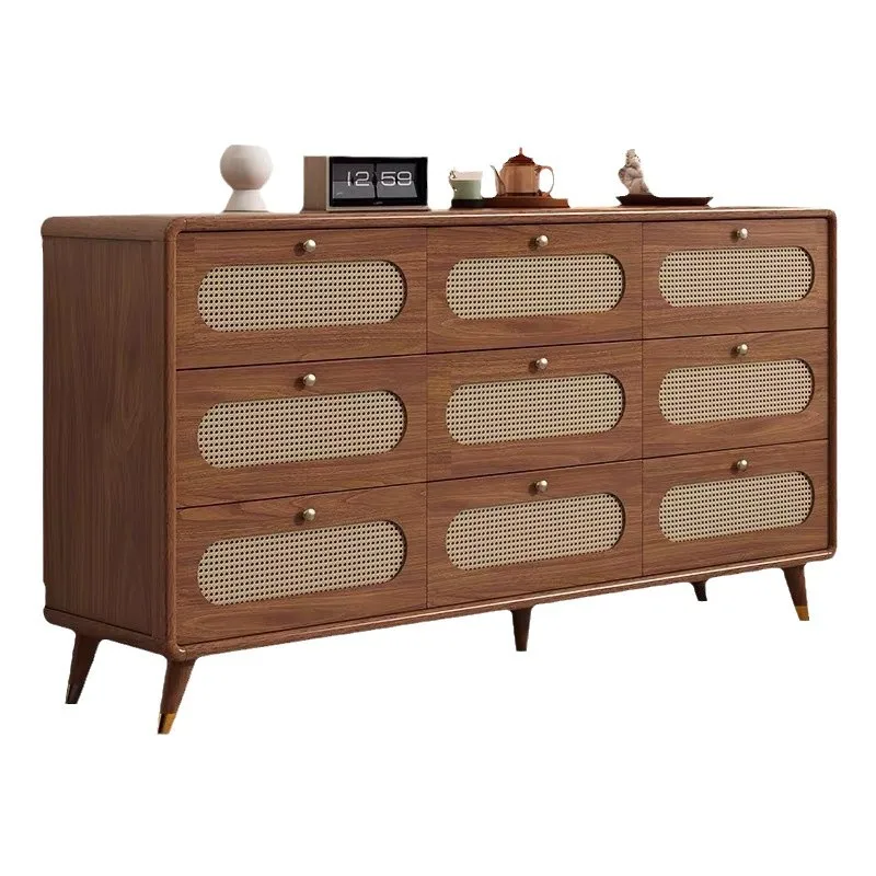 

Rattan chest drawer locker multi-layer cabinet with drawers retro style locker