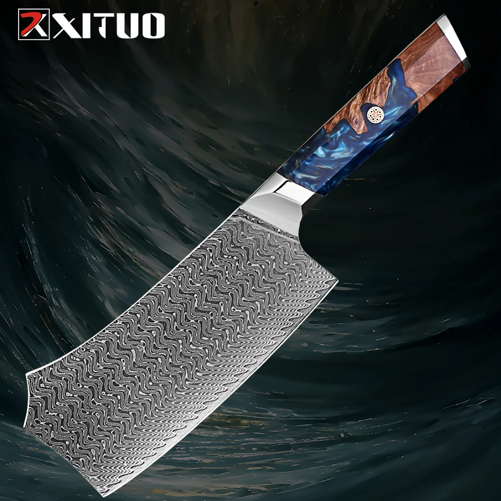 

XITUO Cleaver Knife 7 Inch,67 Layers VG10 Damascus Steel Kitchen Knife,Ultra Sharp Meat Cleaver,Professional Cooking Chef Knife