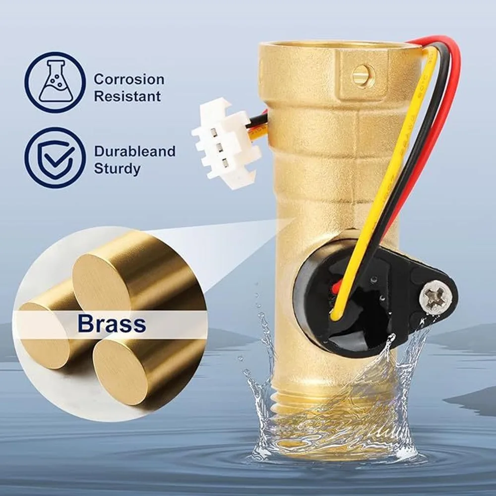 Brass Water Flow Sensor Gold Replacement Part Tankless Water Heater Sensor Durable High Accuracy for Girard GSWH-2