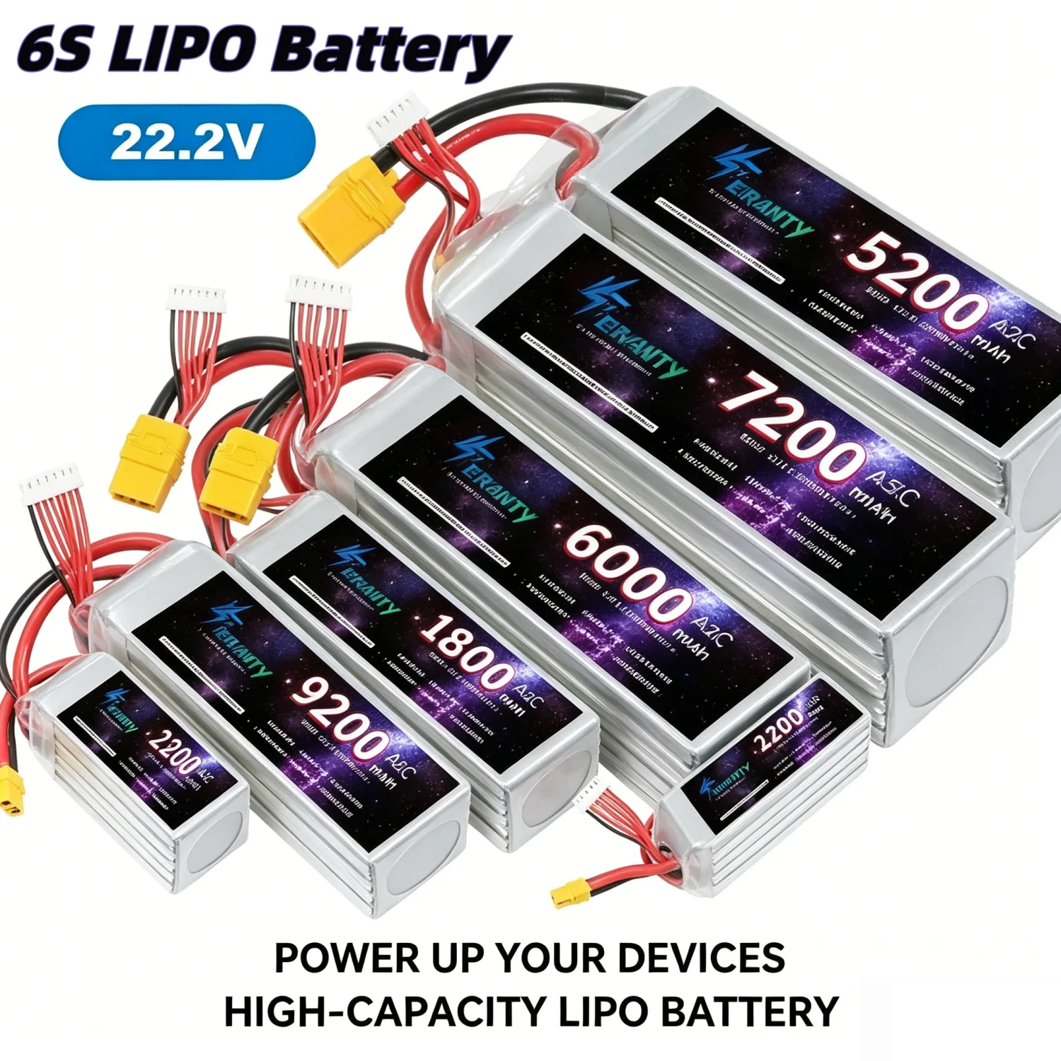 

6S LIPO Battery For RC Airplane Quadrotor 22.2V 1800/2200/2600/3300/5200/6000/7200/9200/10400mAh For Aircraft Car Drone Boat Toy